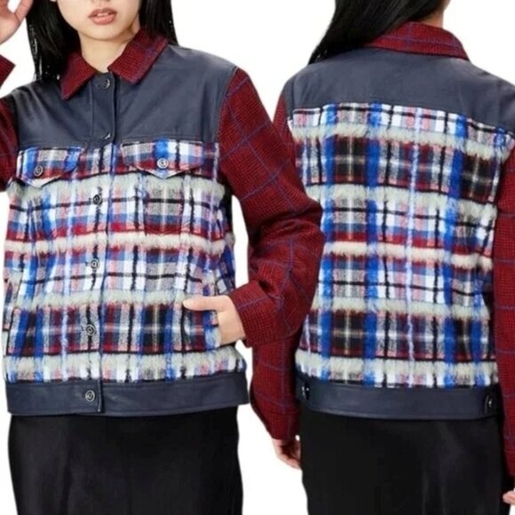 NWT Desigual wool blend Ingrid plaid faux leather bomber jacket, EU L - Picture 4 of 10